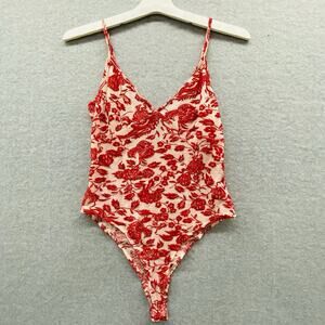 Forever 21 Bodysuit Womens M Y2k Red Velvet Burnout Mermaidcore Goth Fairycore